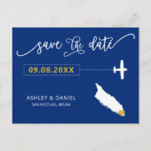 Navy Aruba Wedding Save the Date Map Briefkaart (Voorkant)