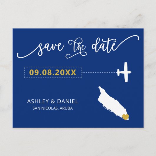Navy Aruba Wedding Save the Date Map Briefkaart (Voorkant)