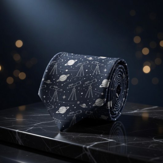 Navy Astronomy Telescopes Planets Stars Pattern Stropdas