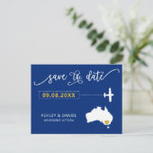 Navy Australia Wedding Save the Date Map Briefkaar Briefkaart (Staand voorkant)