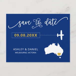 Navy Australia Wedding Save the Date Map Briefkaar Briefkaart