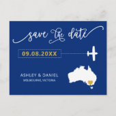 Navy Australia Wedding Save the Date Map Briefkaar Briefkaart (Voorkant)