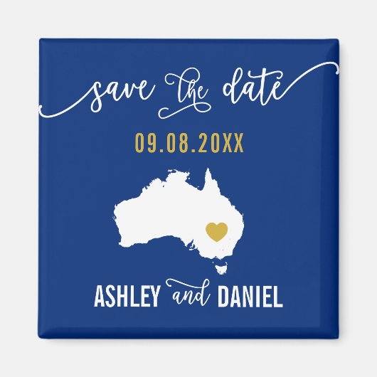 Navy Australia Wedding Save the Date Map Magneet (Voorkant)