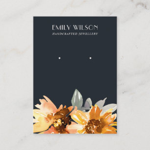 NAVY AUTUMN HERFST SUNFLOWER STUD EARRING DISPLAY VISITEKAARTJE