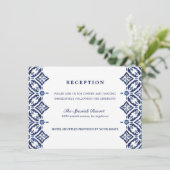 Navy Azulejo | Ontvangst van Spaanse Tegels bruilo Kaart (Staand voorkant)