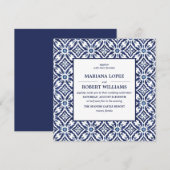 Navy Azulejo | Spaans Tegel Pattern Wedding Kaart (Voorkant / Achterkant)
