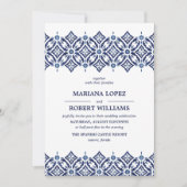 Navy Azulejo | Spaanse Tegel border lace Wedding Kaart (Voorkant)