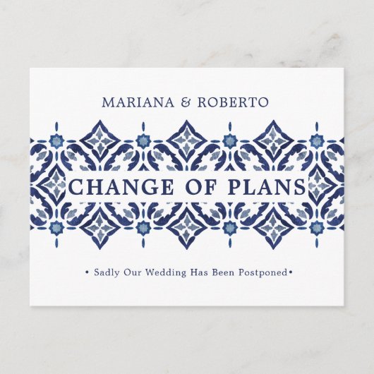 Navy Azulejo | VERANDERING VAN PLANNEN IN DE Tegel Aankondigingskaart (Voorkant)
