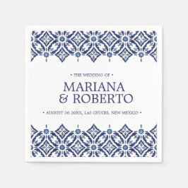 Navy Azulejos | Spaans tegel grens gepersonaliseer Servet