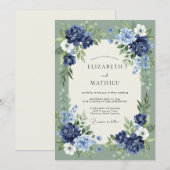 Navy Azuur Loof Eucalyptus Bruiloft Kaart (Voorkant / Achterkant)