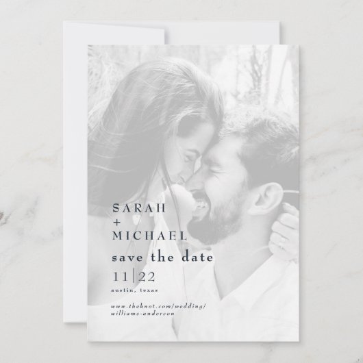 Navy B/W Fotobruiloft Bewaar de datum Save The Date (Voorkant)