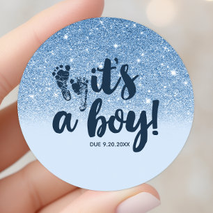 Navy Baby Blau Glitter Ombre Het Is Een Jongen Ronde Sticker