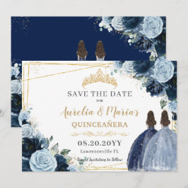 Navy Baby Blauw Bloemen Tweeling Quinceanera Sweet Save The Date