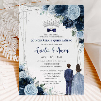 Navy Baby Blauw Bloemen Twins Jongen Meisje Quince Kaart