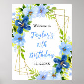 Navy Baby Blauw Bloemen Verjaardagsfeest Welkomstb Poster (Voorkant)