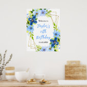 Navy Baby Blauw Bloemen Verjaardagsfeest Welkomstb Poster (Keuken)