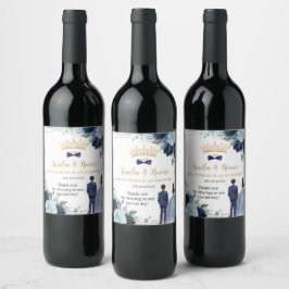 Navy Baby Blue Floral Twins Boy Girl Quinceanera Wijn Etiket