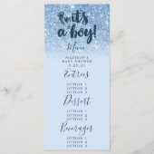 Navy Baby Blue Glitter Het is een Baby shower. Menu (Voorkant)