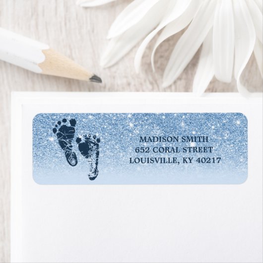 Navy Baby Blue Glitter Ombre Baby Feet Etiket (Insitu)