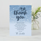 Navy Baby Blue Glitter Ombre Baby shower Bedankkaart (Staand voorkant)