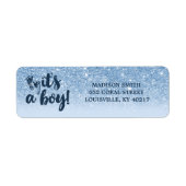 Navy Baby Blue Glitter Ombre Het is een jongen Etiket (Voorkant)