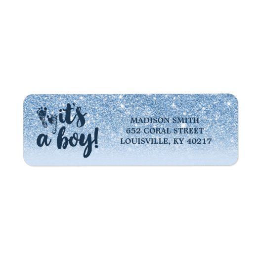 Navy Baby Blue Glitter Ombre Het is een jongen Etiket (Voorkant)