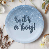 Navy Baby Blue Glitter Ombre Het is een jongen Papieren Bordje