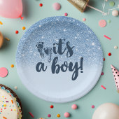 Navy Baby Blue Glitter Ombre Het is een jongen Papieren Bordje