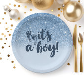 Navy Baby Blue Glitter Ombre Het is een jongen Papieren Bordje