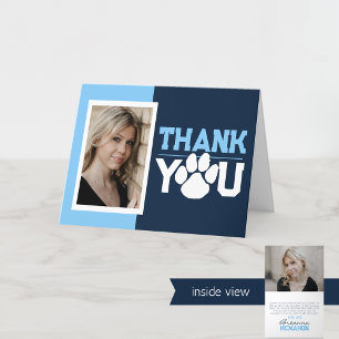 Navy & Baby Blue Paw Afstuderen opvouwbare foto Bedankkaart