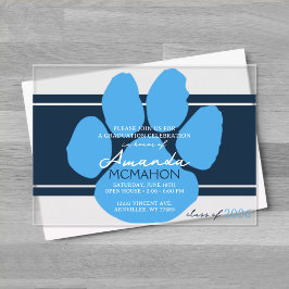 Navy & Baby Blue Pawprint Afstuderen Elegant Acryl Uitnodigingen