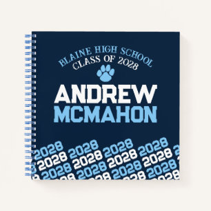 Navy & Baby Blue Pawprint Afstuderen Gastenboek Notitieboek