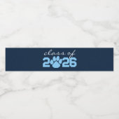 Navy & Baby Blue Pawprint Afstuderen Waterfles Etiket (Enkel label)