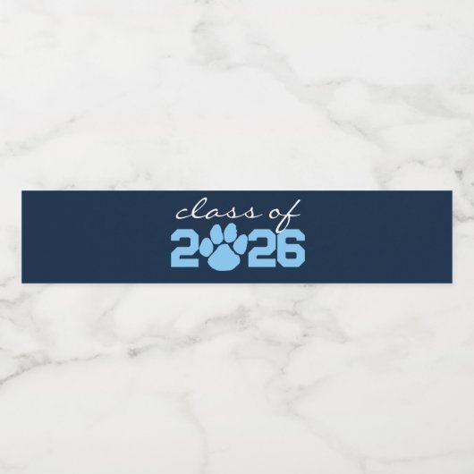 Navy & Baby Blue Pawprint Afstuderen Waterfles Etiket (Enkel label)