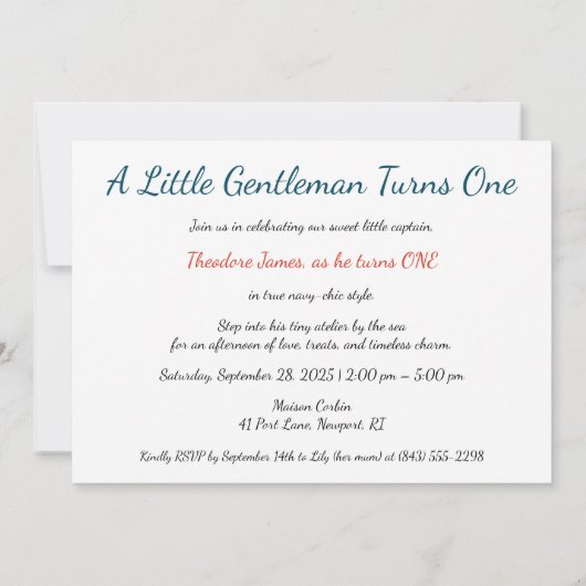 Navy Baby Boy 1e Verjaardag & Parfum Sketch Kaart (Achterkant)