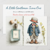 Navy Baby Boy 1e Verjaardag & Parfum Sketch Kaart (Voorkant / Achterkant)