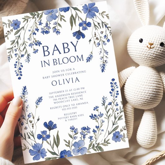 Navy Baby in Bloom Shower Invitation Kaart