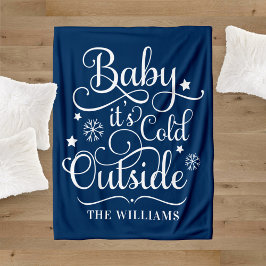 Navy Baby It's Cold Outside Familie Naam Fleece Deken