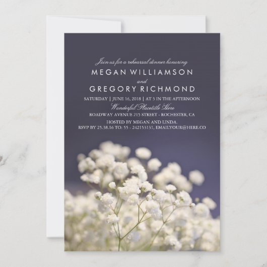 Navy Baby's Breath Elegant Rehearsal Dinner Kaart (Voorkant)