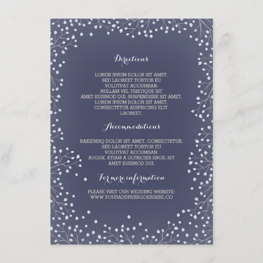 Navy Baby's Breath Wedding Details Informatiekaartje (Voorkant)