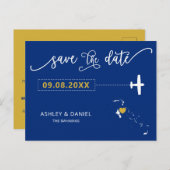 Navy Bahamas Wedding Save the Date Map Briefkaart (Voorkant / Achterkant)