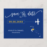 Navy Bahamas Wedding Save the Date Map Briefkaart