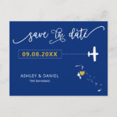 Navy Bahamas Wedding Save the Date Map Briefkaart (Voorkant)