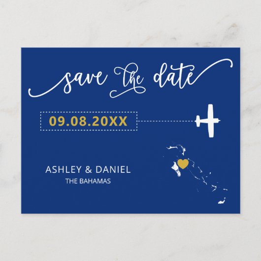 Navy Bahamas Wedding Save the Date Map Briefkaart (Voorkant)