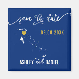 Navy Bahamas Wedding Save the Date Map Magneet