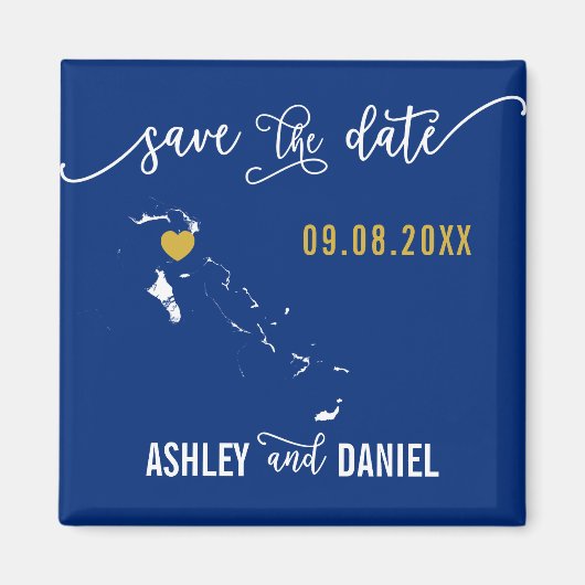 Navy Bahamas Wedding Save the Date Map Magneet (Voorkant)