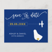Navy Barbados Wedding Save the Date Map Briefkaart (Voorkant)
