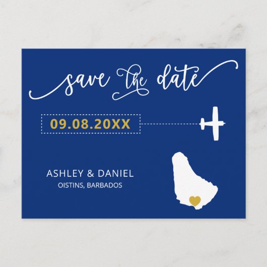 Navy Barbados Wedding Save the Date Map Briefkaart (Voorkant)