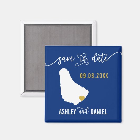 Navy Barbados Wedding Save the Date Map Magneet (Voorkant / Achterkant)