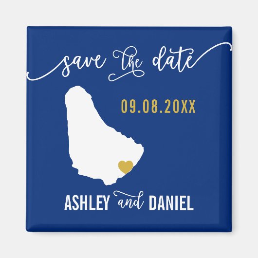 Navy Barbados Wedding Save the Date Map Magneet (Voorkant)